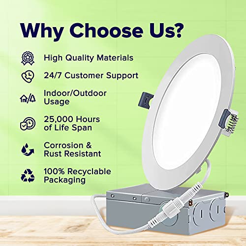 6 Inch 24 Pack (12 Watt 900 Lumens), LED Ceiling Lights with Junction Box