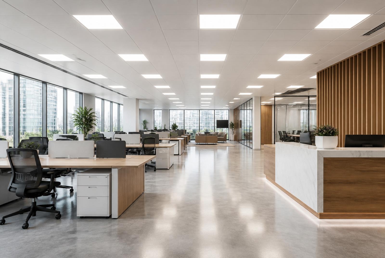 Office lit with LED panels