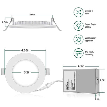 4 Inch 6 Pack (9 Watt 700 Lumens), LED Ceiling Lights with Junction Box