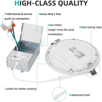 6 Inch 6 Pack (12 Watt 900 Lumens), LED Ceiling Lights with Junction Box