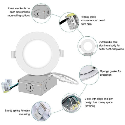 4 Inch 40 Pack (9 Watt 700 Lumens), LED Ceiling Lights with Junction Box